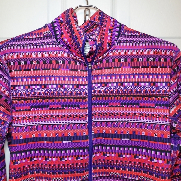Nike Pro Half Zip Pullover Women's M Red Purple Fuchsia Fair Isle Print Long - Picture 2 of 10